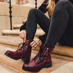 Miz Mooz Bordeaux Leather Lace Up Combat Boots